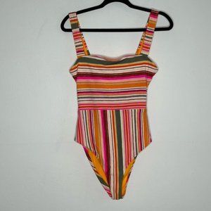 Aerie Striped Colorful Back Tie One Piece Swimsuit